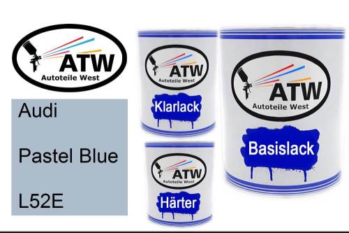 Audi, Pastel Blue, L52E: 1L Lackdose + 1L Klarlack + 500ml Härter - Set, von ATW Autoteile West.